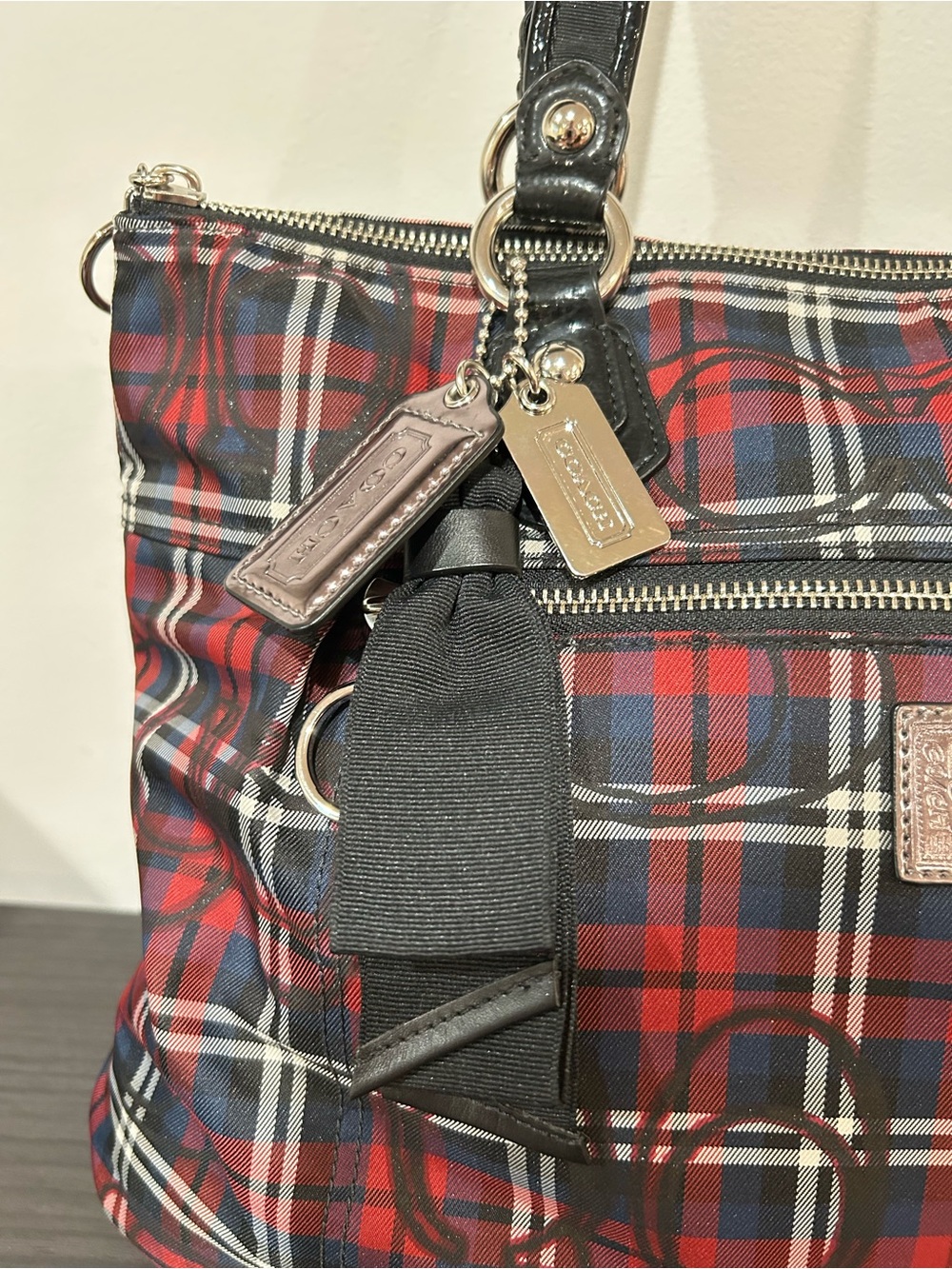 Coach Poppy Tartan Plaid Multi-color Glam Glitter Tote Bag EUC - Picture 6 of 11